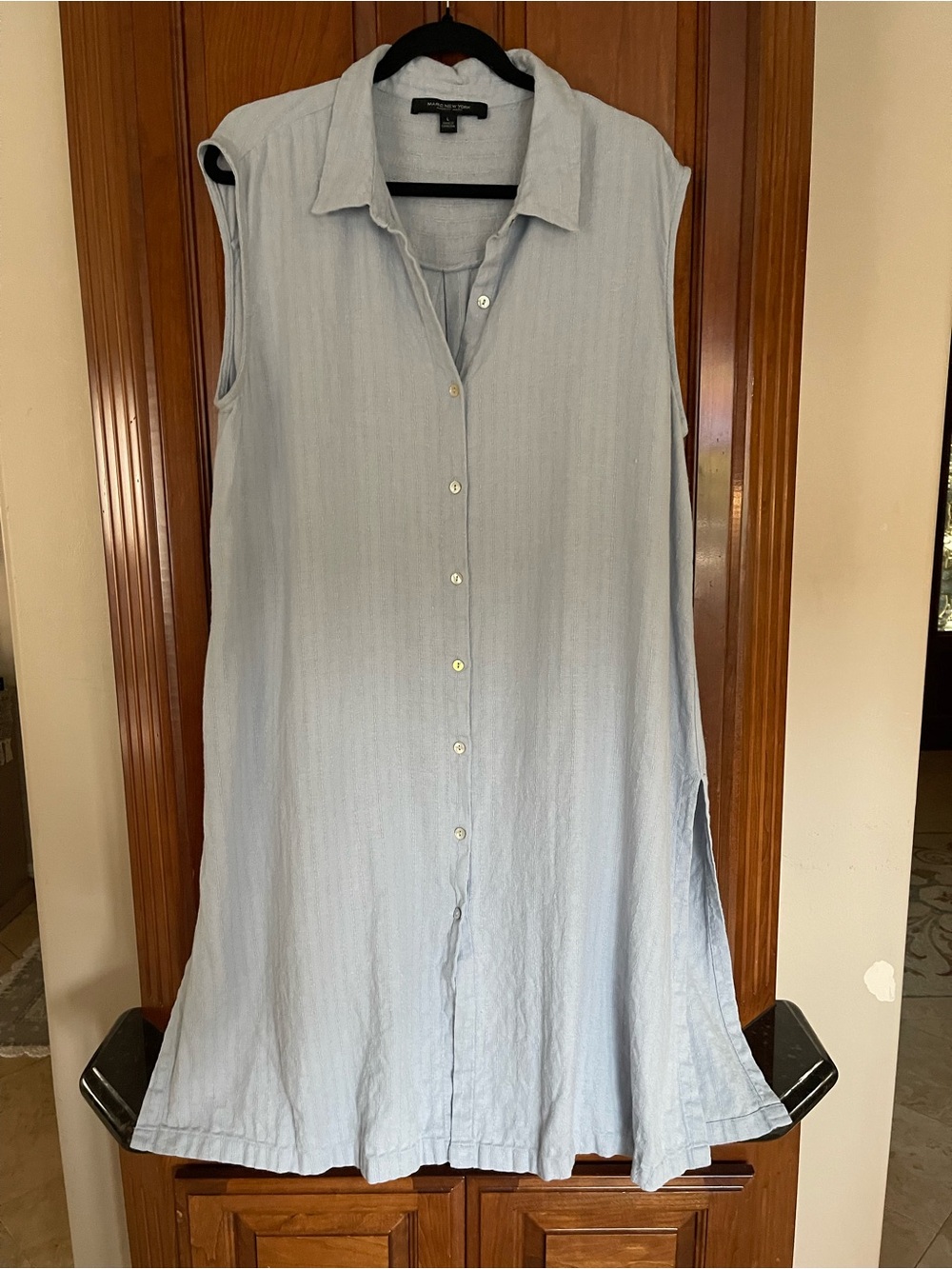 Andrew Marc Light Blue Sleeveless Button-Down Shirt Dress